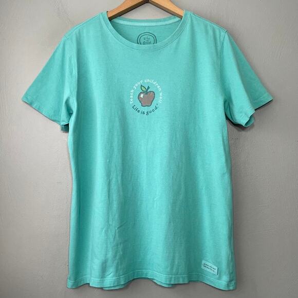 Life is Good Apple Tee Size Medium Blue T Shirt Teacher Homeschool Children - Picture 1 of 8